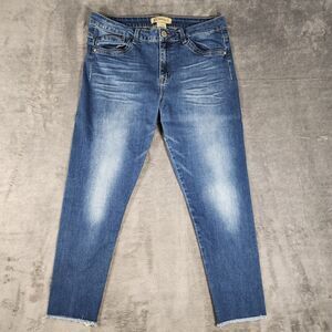 Democracy Womens Seamless Ankle Skimmer Jeans Size 14 Blue Distressed Fray Hem